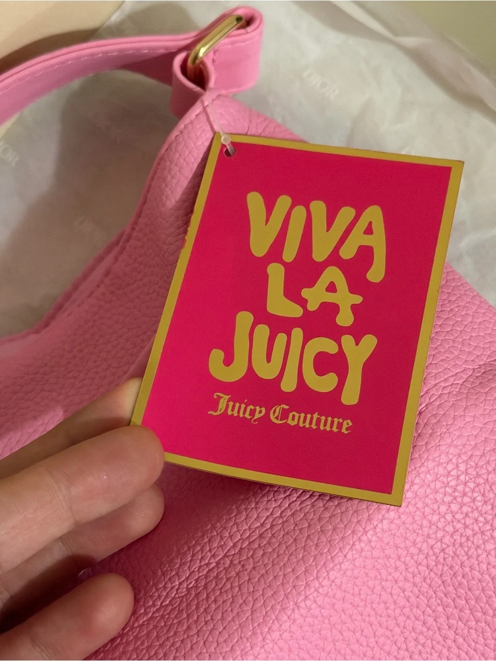 Juicy Couture Pink Leather Drawstring Hobo with Branded Strap